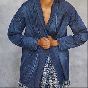 Pilcro Anthropologie M NWT Navy Quilted Denim Kimono Jean Jacket Patchwork
